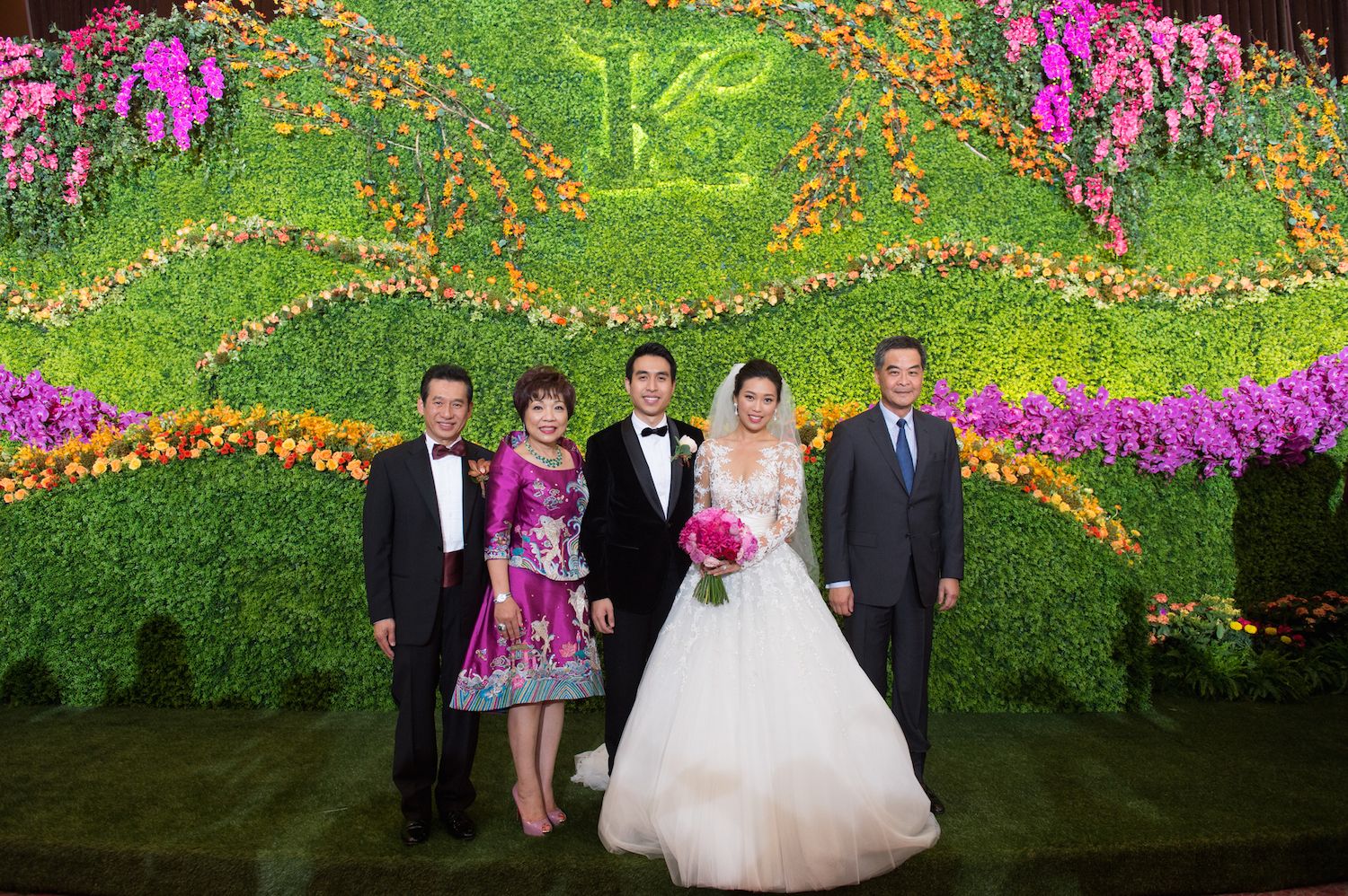 Nicholas Chu, Pollyanna Chu, Kingston Chu, Kelly Lo, and Leung Chun-ying