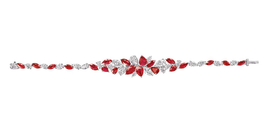 GRAFF Foliage bracelet set with multishape rubies and diamonds. Available at <a href="https://www.graff.com/stores/hong-kong/hong-kong/hong-kong-central/">Graff</a>