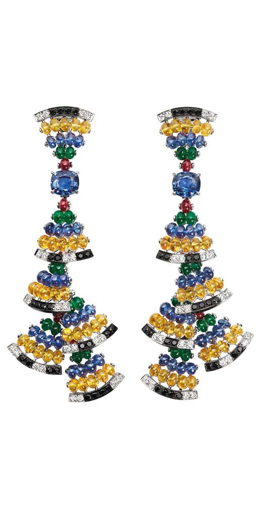 CHAUMET Ronde de Pierres earrings with sapphire, garnet, emerald and diamond beads. Available at <a href="https://stores.chaumet.com/hk">Chaumet</a>