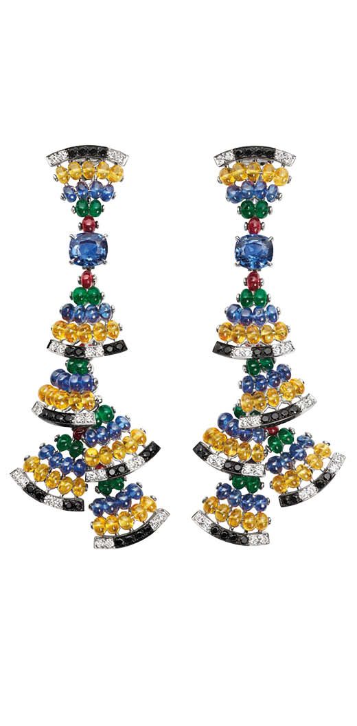 CHAUMET Ronde de Pierres  earrings with sapphire, garnet, emerald and diamond beads. Available at <a href="https://stores.chaumet.com/hk">Chaumet</a>