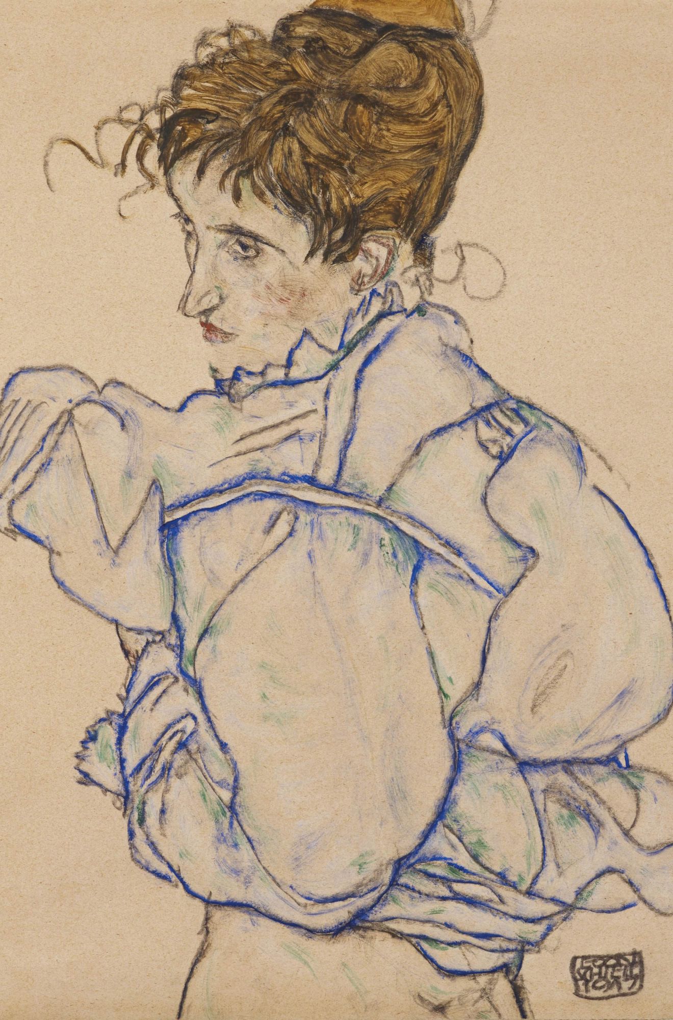 Egon Schiele, Woman Disrobing (Edith Schiele) (1917) (Photo: Courtesy of Richard Nagy Ltd, London)