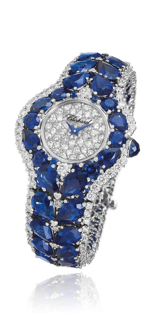Chopard jewellery watch in white gold fully set with sapphires and diamonds from the Red Carpet collection (Photo: Courtesy of Chopard)