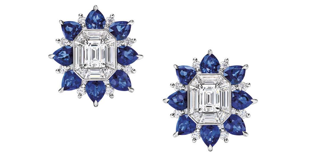 Harry Winston Marble Marquetry earrings set with diamonds and sapphires from the New York collection (Photo: Courtesy of Harry Winston)