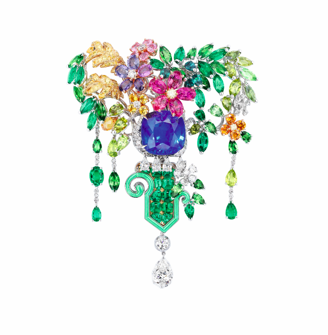 Dior's Bosquet de l’Encelade Saphir brooch set with diamonds, sapphires and emeralds