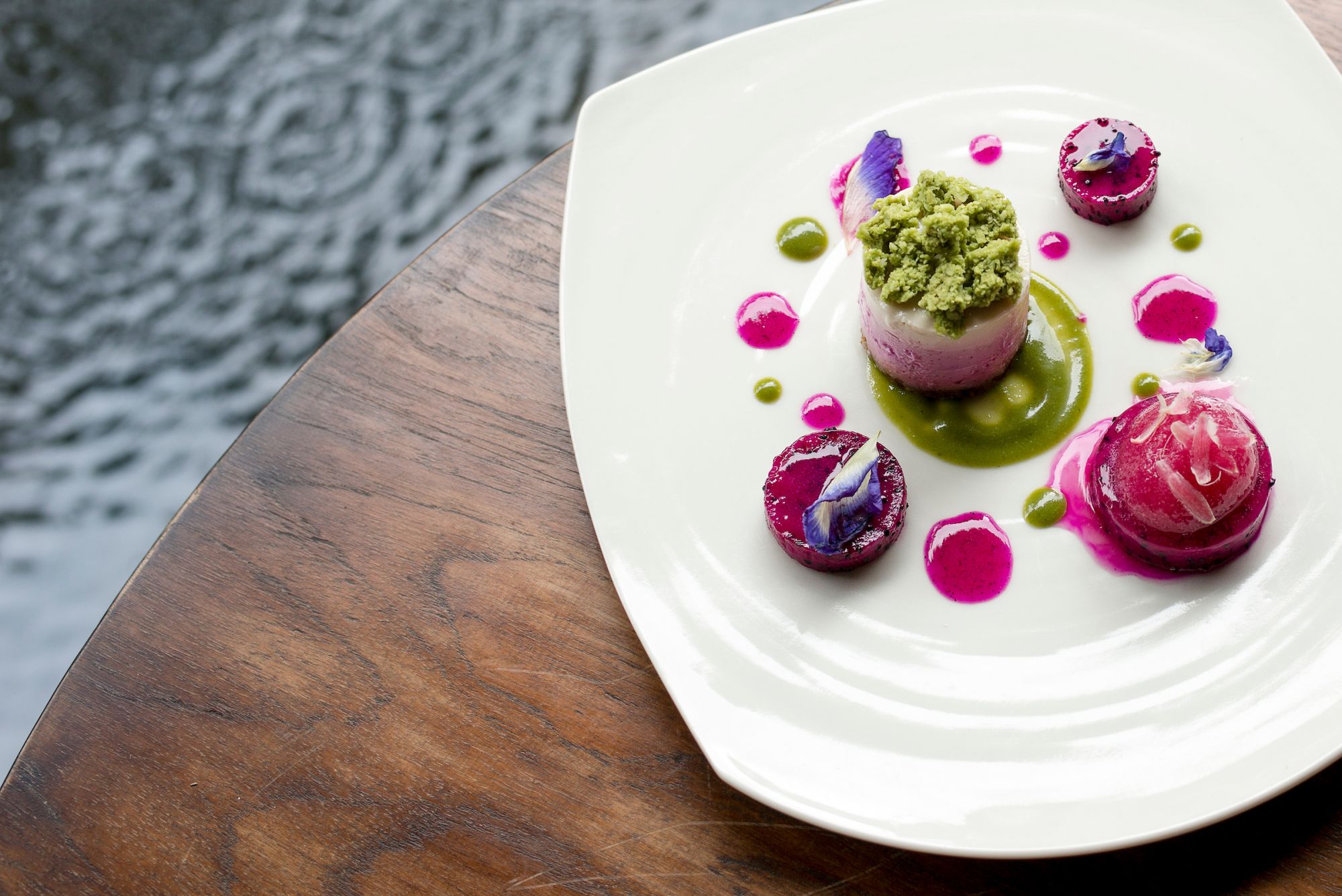 Ginger Torch Sorbet, Dragonfruit, Local Edible Flowers
