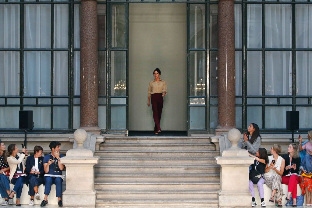 LONDON, ENGLAND â SEPTEMBER 15: Fashion designer walks the runway Victoria Beckham at the Victoria Beckham show during London Fashion Week September 2019 at the British Foreign and Commonwealth Office on September 15, 2019 in London, England. (Photo by Estrop/WireImage)