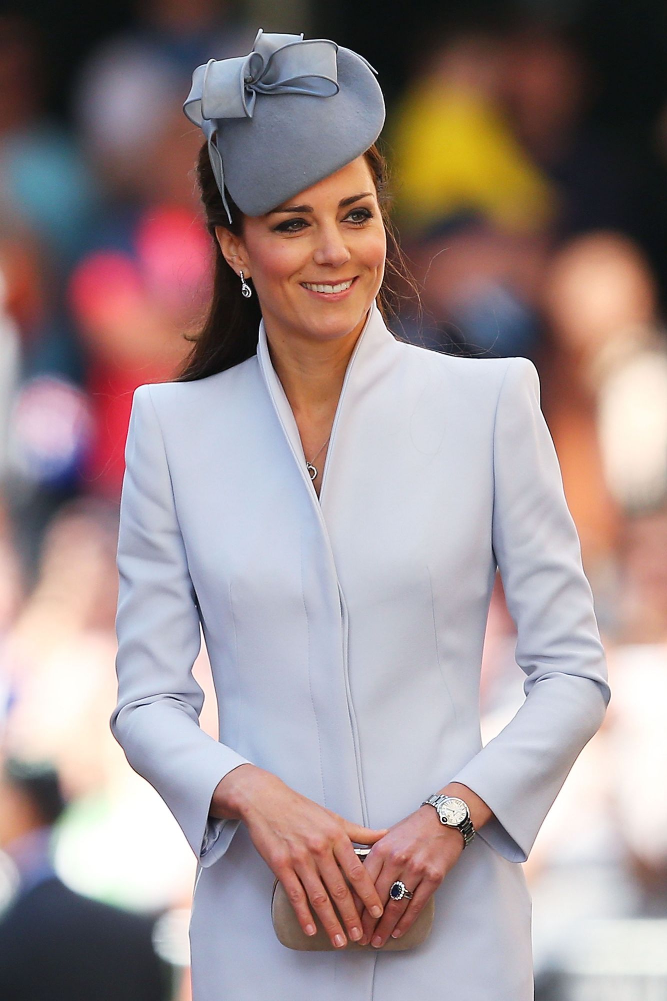 SYDNEY, AUSTRALIA - APRIL 20: Catherine, Duchess of Cambridge arrives at St Andrew's Cathedral for Easter Sunday Service on April 20, 2014 in Sydney, Australia. The Duke and Duchess of Cambridge are on a three-week tour of Australia and New Zealand, the first official trip overseas with their son, Prince George of Cambridge. (Photo by Brendon Thorne/Getty Images)