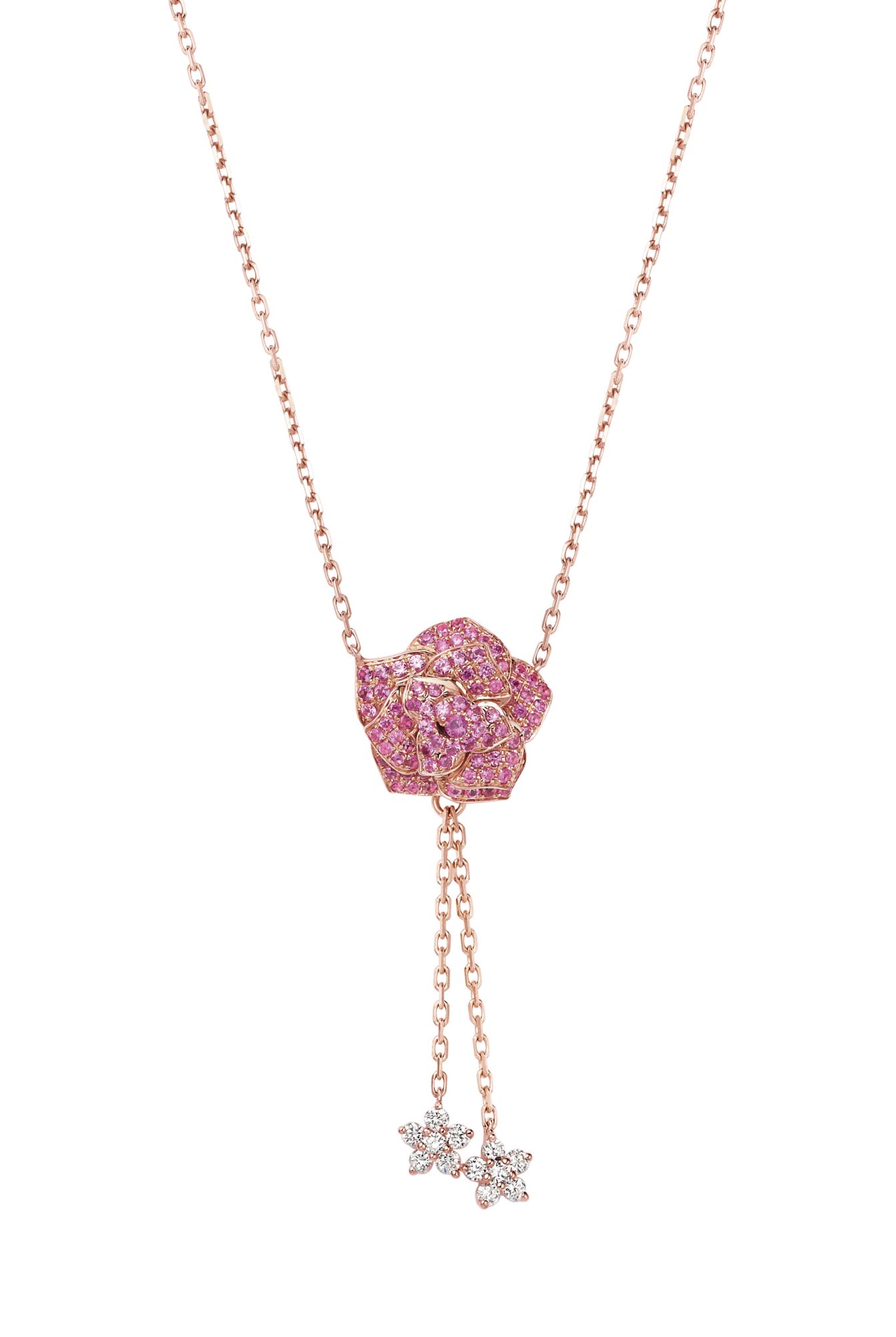 Sarah Zhuang Jewellery Lady Rose necklace in rose gold set with pink sapphires