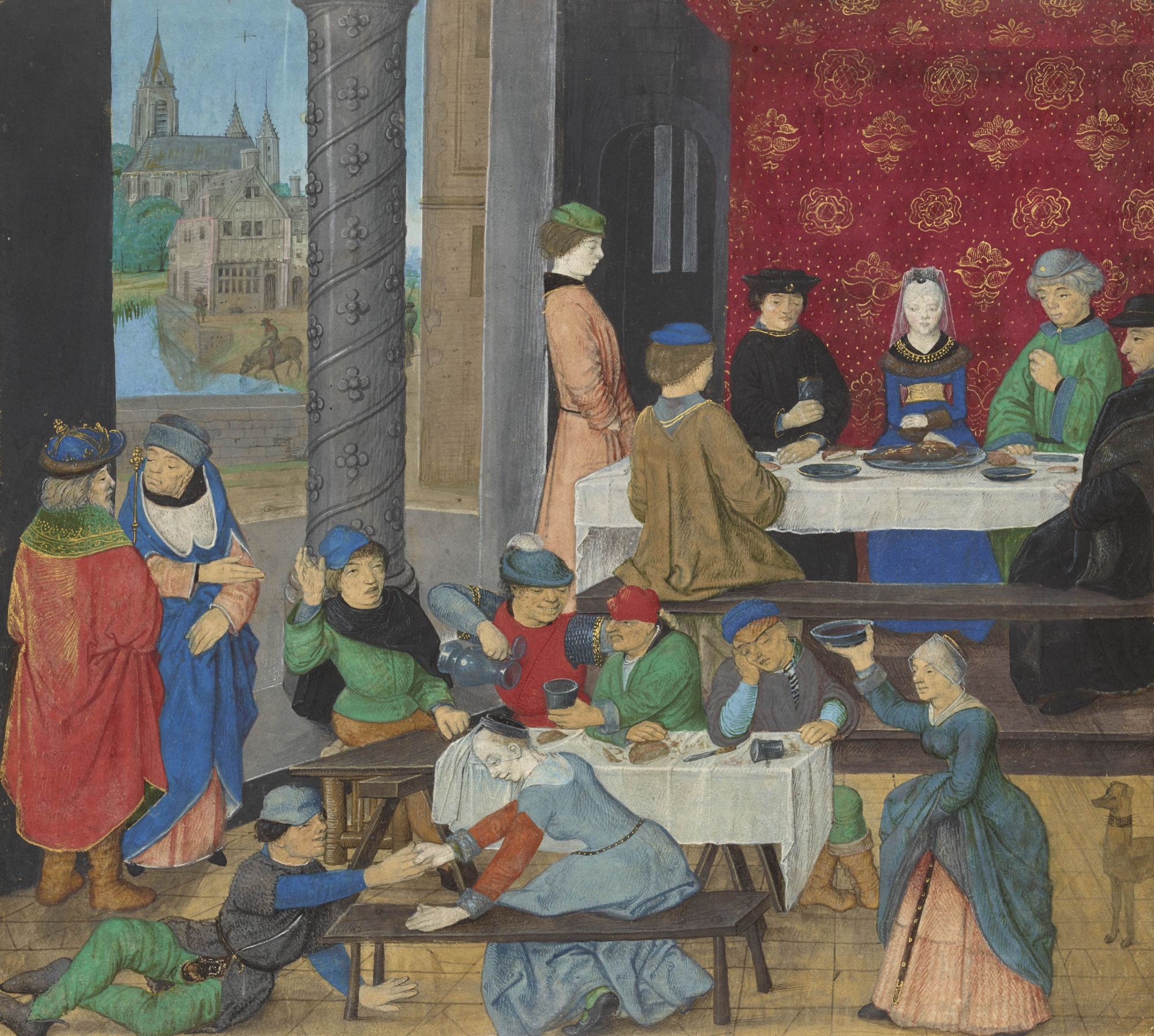 The Temperate and the Intemperate; Master of the Dresden Prayer Book (Flemish, active about 1480 - 1515); Bruges, Belgium; about 1475 - 1480; Tempera colors and ink on parchment; Leaf: 17.5 x 19.4 cm (6 7/8 x 7 5/8 in.); Ms. 43, recto