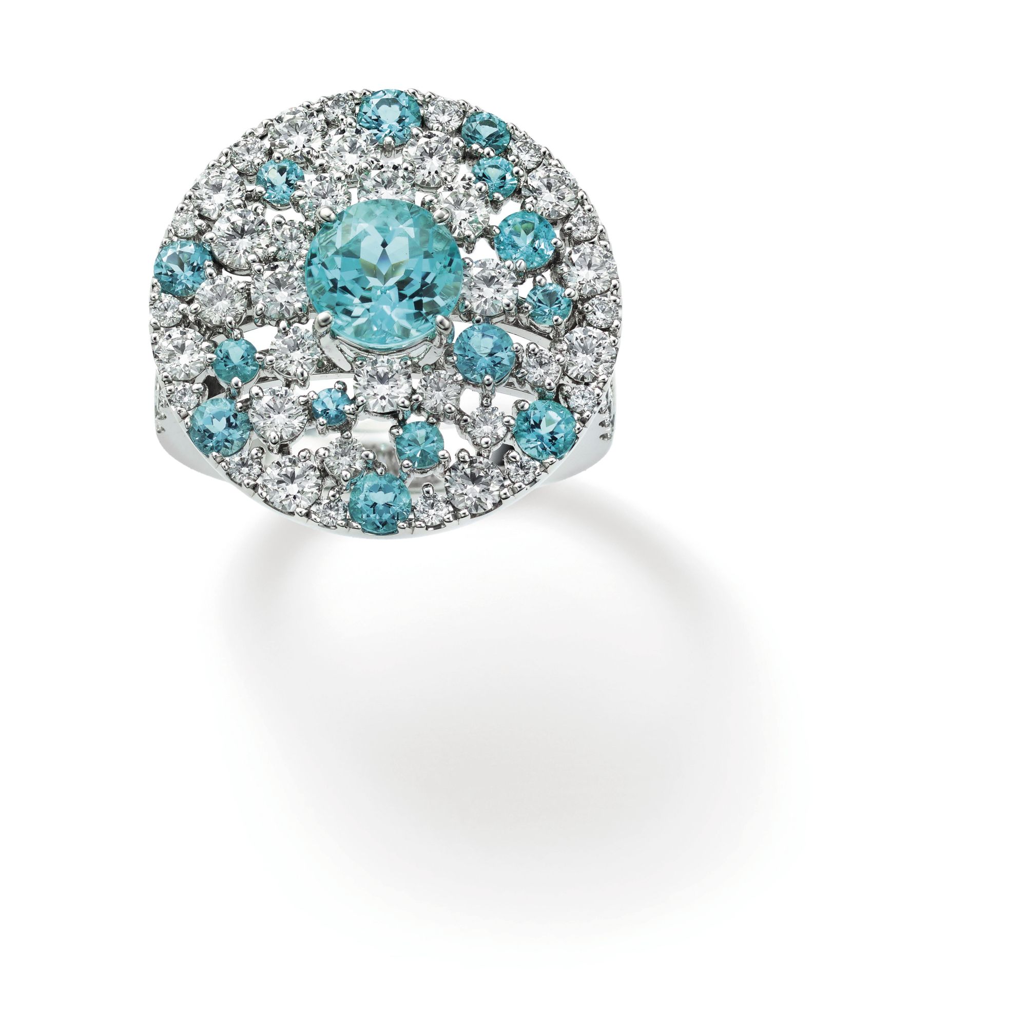 Jardin Mystérieux ring in platinum set with tourmalines and diamonds by Mikimoto