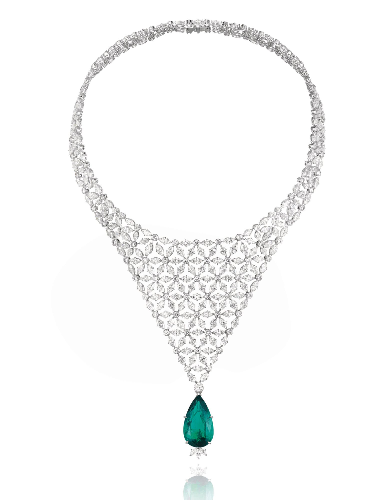 Green Carpet necklace in white gold set with an emerald and diamonds by Chopard