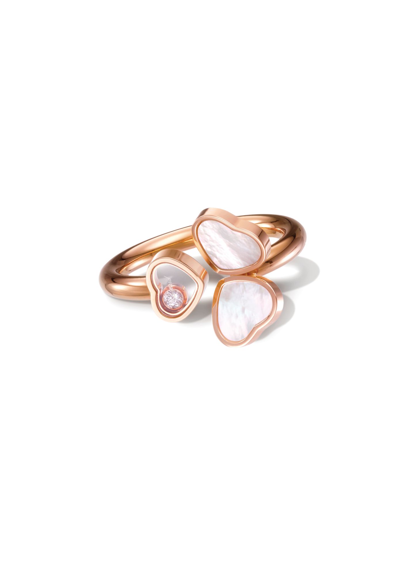 Happy Hearts Wings ring in rose gold set with mother-of-pearl and a diamond by Chopard