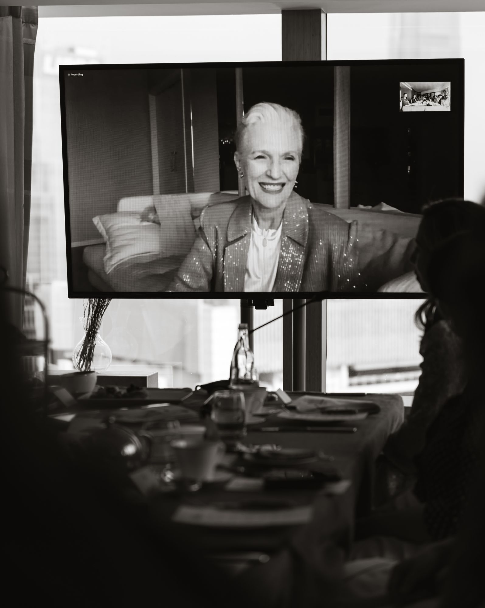 Maye Musk appeared via video call from her home in Los Angeles