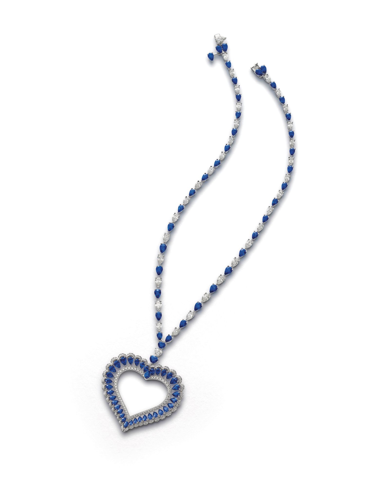 Chopard heart necklace in white gold set with sapphires and diamonds