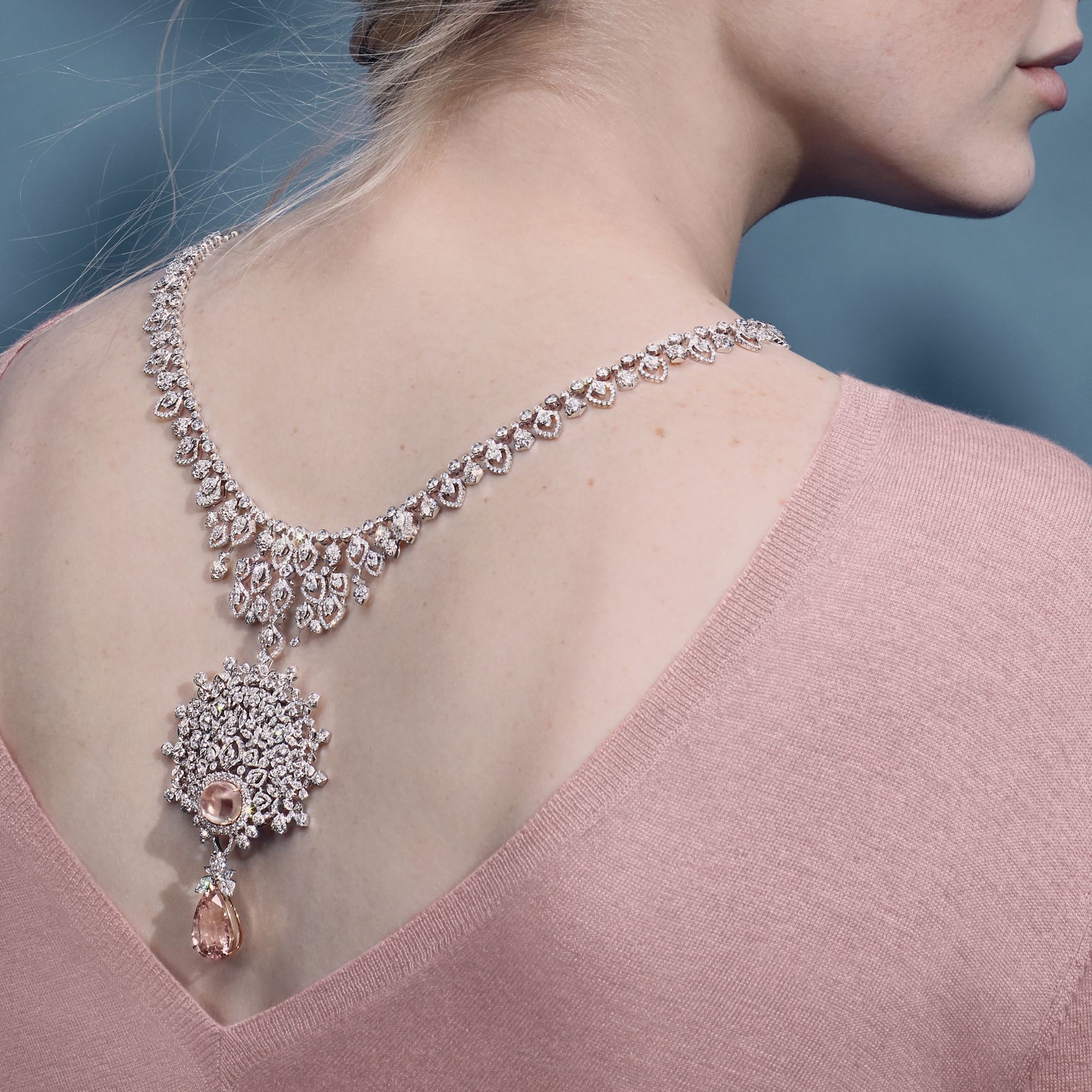 Promenades Impériales necklace in white and pink gold set with Padparadscha sapphires and diamonds by Chaumet