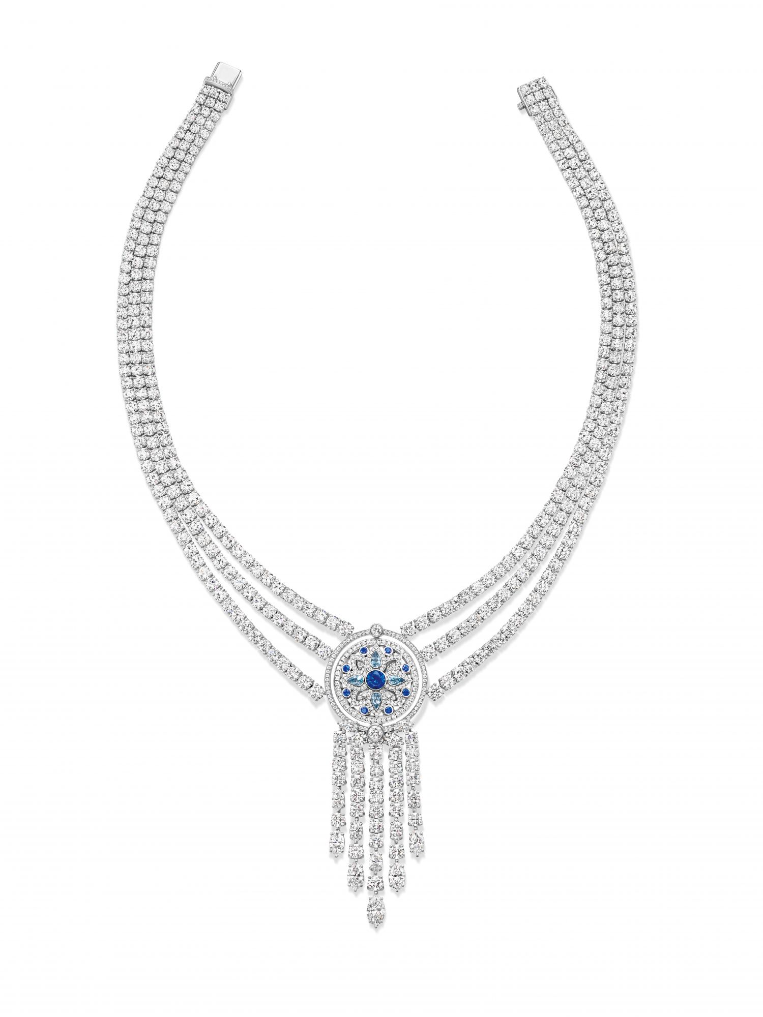 Harry Winston Secret Wonder necklace in platinum set with sapphires, aquamarines and diamonds