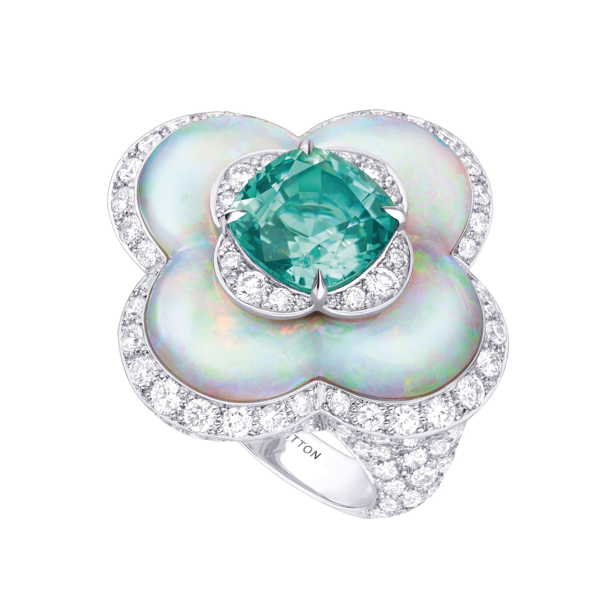Blossom ring in white gold set with a tourmaline, opal and diamonds by Louis Vuitton