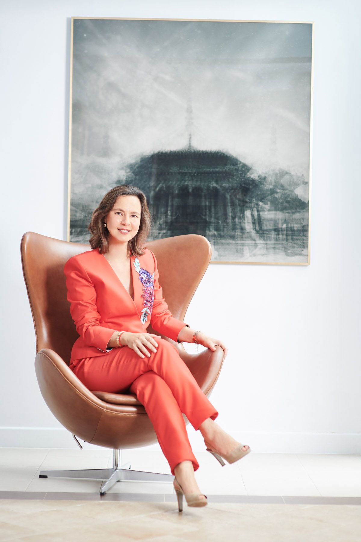 Joanna Hotung in a shoot for the fashion brand Leonard.