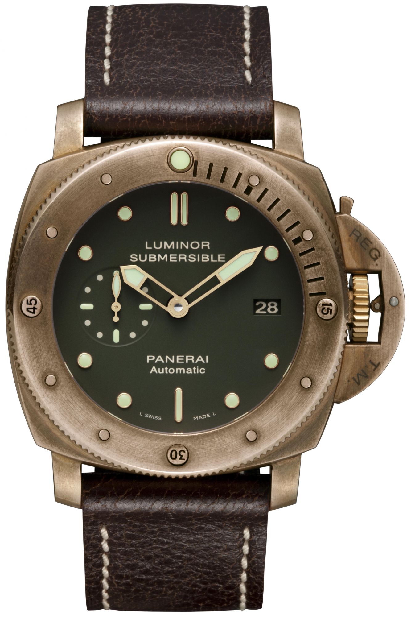 Luminor Submersible 1950 3 Days Automatic Bronzo - 47mm, PAM00382, P.9000 Movement, bronze and titanium, green dial, calf strap