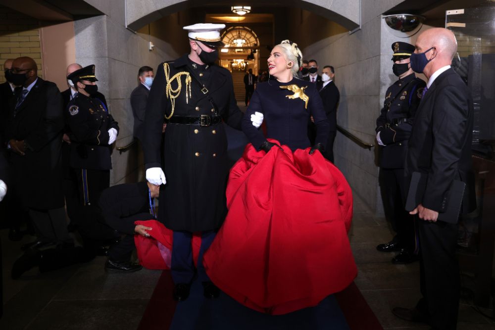 Lady Gaga wore Schiaparelli to the presidential inauguration (photo: Win McNamee/Getty Images)