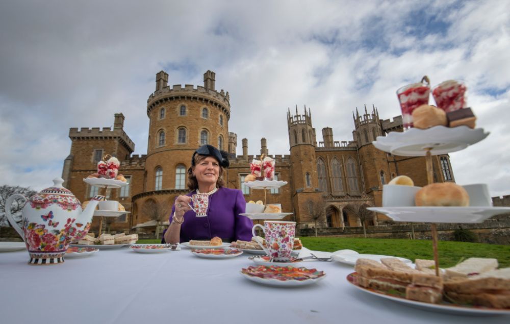 Emma Manner, Duchess of Rutland, during the launch event for a Royal Afternoon Tea inspired by Netflix's The Crown, at Belvoir Castle, Grantham. (Photo by Danny Lawson/PA Images via Getty Images)