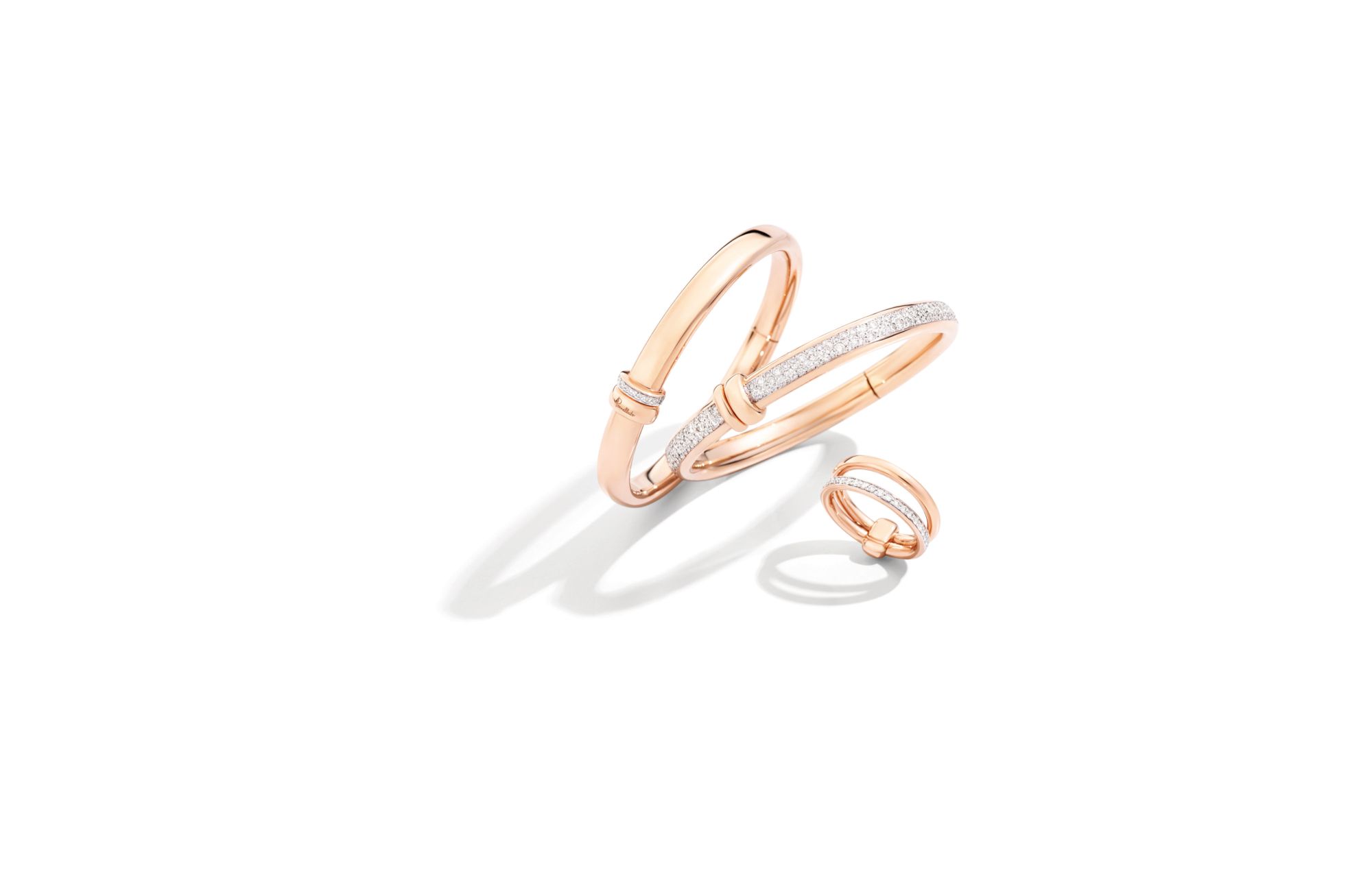 Iconica bangles and ring in rose gold set with diamonds by Pomellato