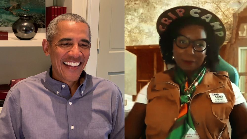 President Barack Obama speaks with Andraéa LaVant, a disability and accessibility advocacy consultant, during one of the weekly Crip Camp: The Official Virtual Experience zoom events, which took place over Summer 2020. (photo: Netflix)