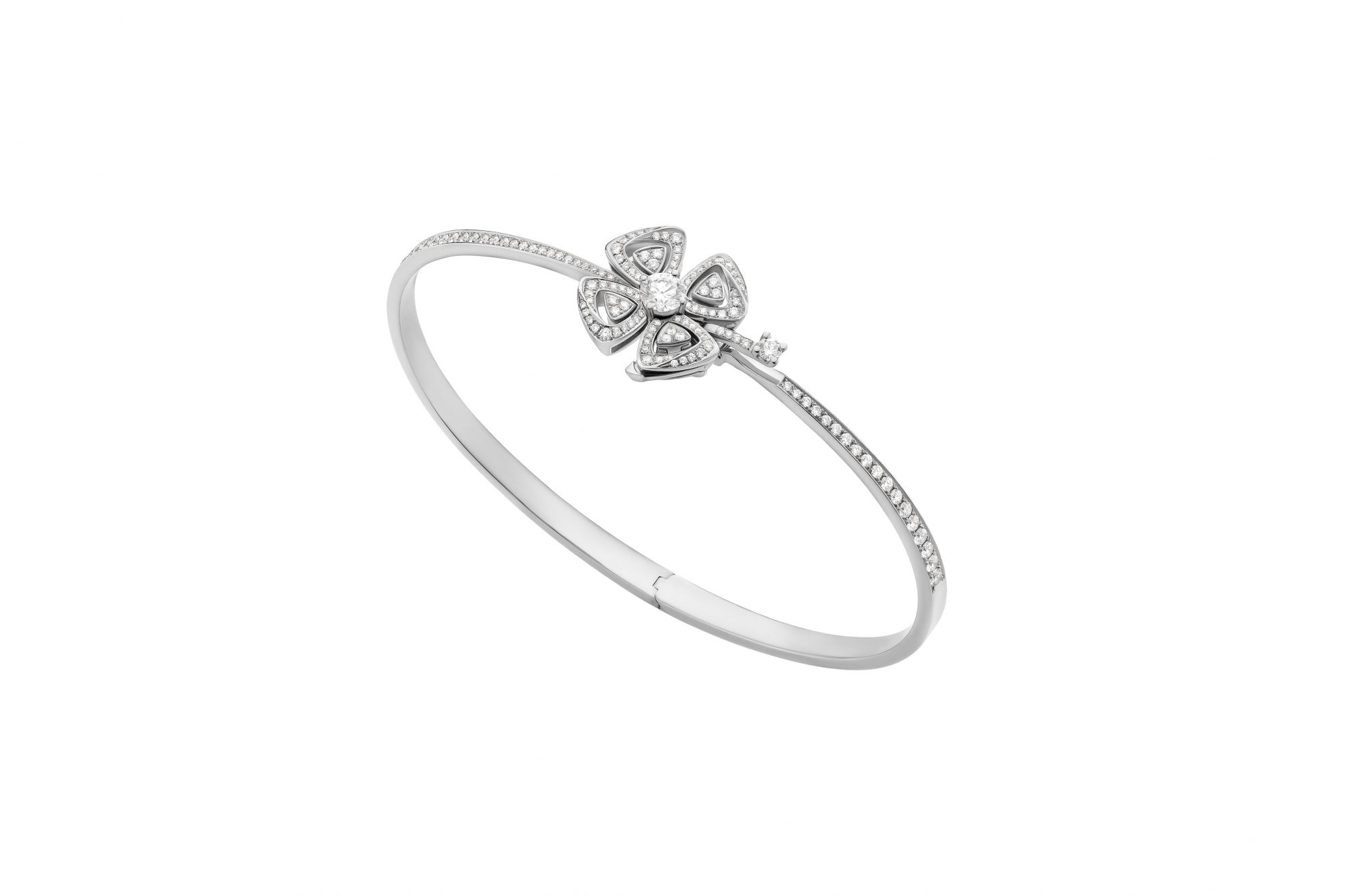 Fiorever bangle in white gold set with diamonds by Bulgari