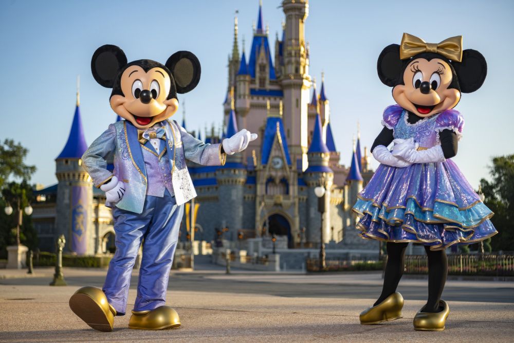 Mickey and Minnie Mouse's new outfits for Walt Disney World's 50th anniversary celebration in October 2021 (photo: Matt Stroshane / courtesy Disney World)