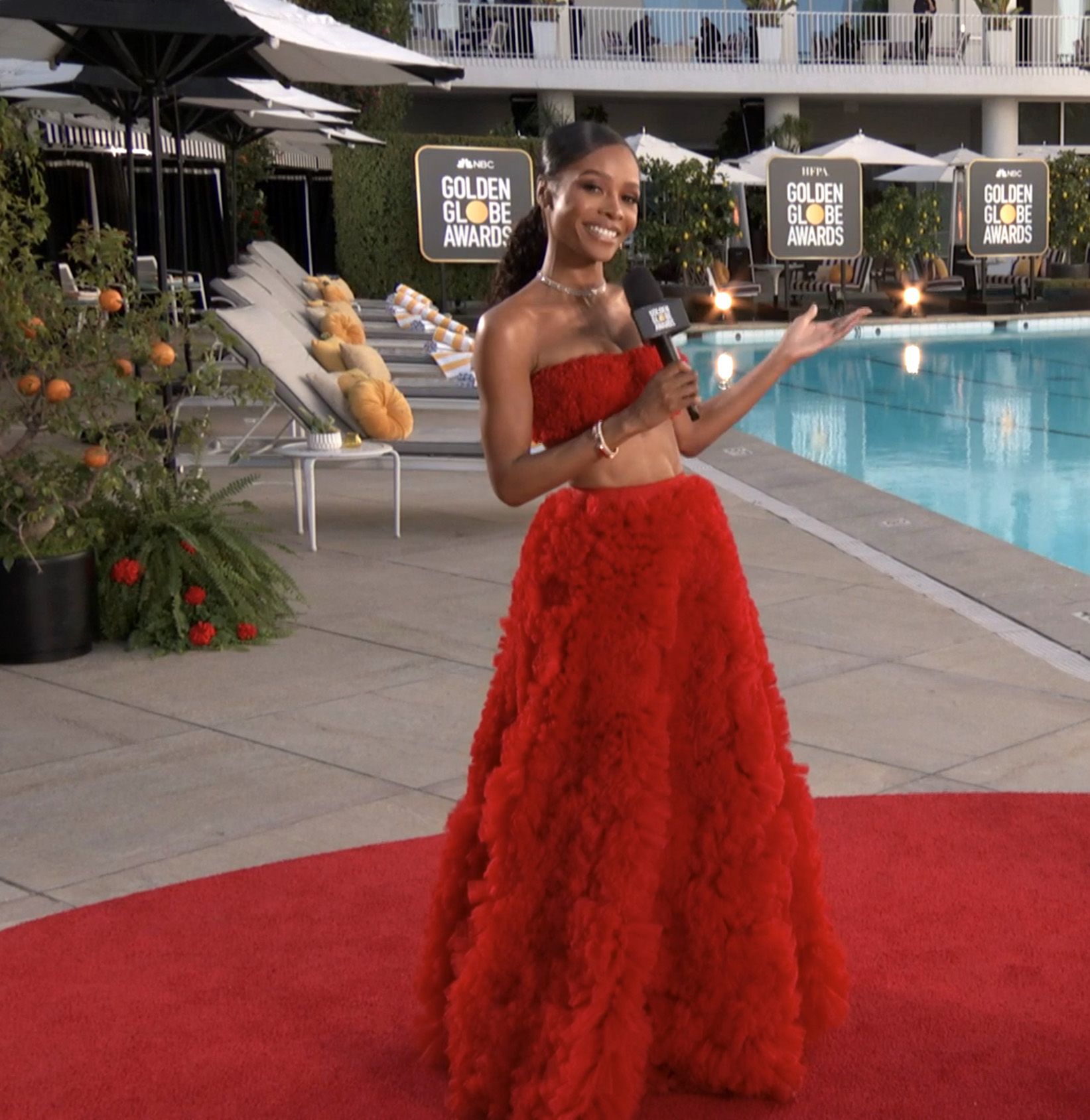 UNSPECIFIED - FEBRUARY 28: In this screengrab, Zuri Hal and Sofia Carson appear virtually on Twitter's livestream of "HFPA Presents: Globes Countdown Live", the official pre-show for the 78th Annual Golden Globes broadcast on February 28, 2021. (Photo by 2021 HFPA Presents: Golden Globes Countdown Live/Getty Images for DCP & HFPA)