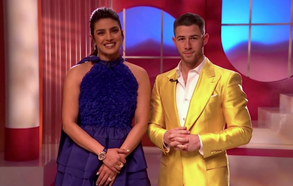Priyanka Chopra Jonas and Nick Jonas speak at the 93rd Academy Awards Nominations Announcement on March 15 (Photo by Handout/Getty Images)