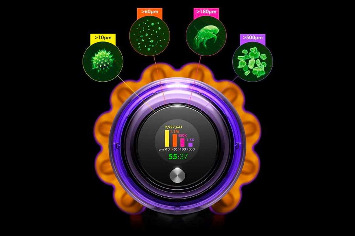 Dyson's V15 Detect features a screen so you can KPI your vacuum sessions (photo: Courtesy Dyson)