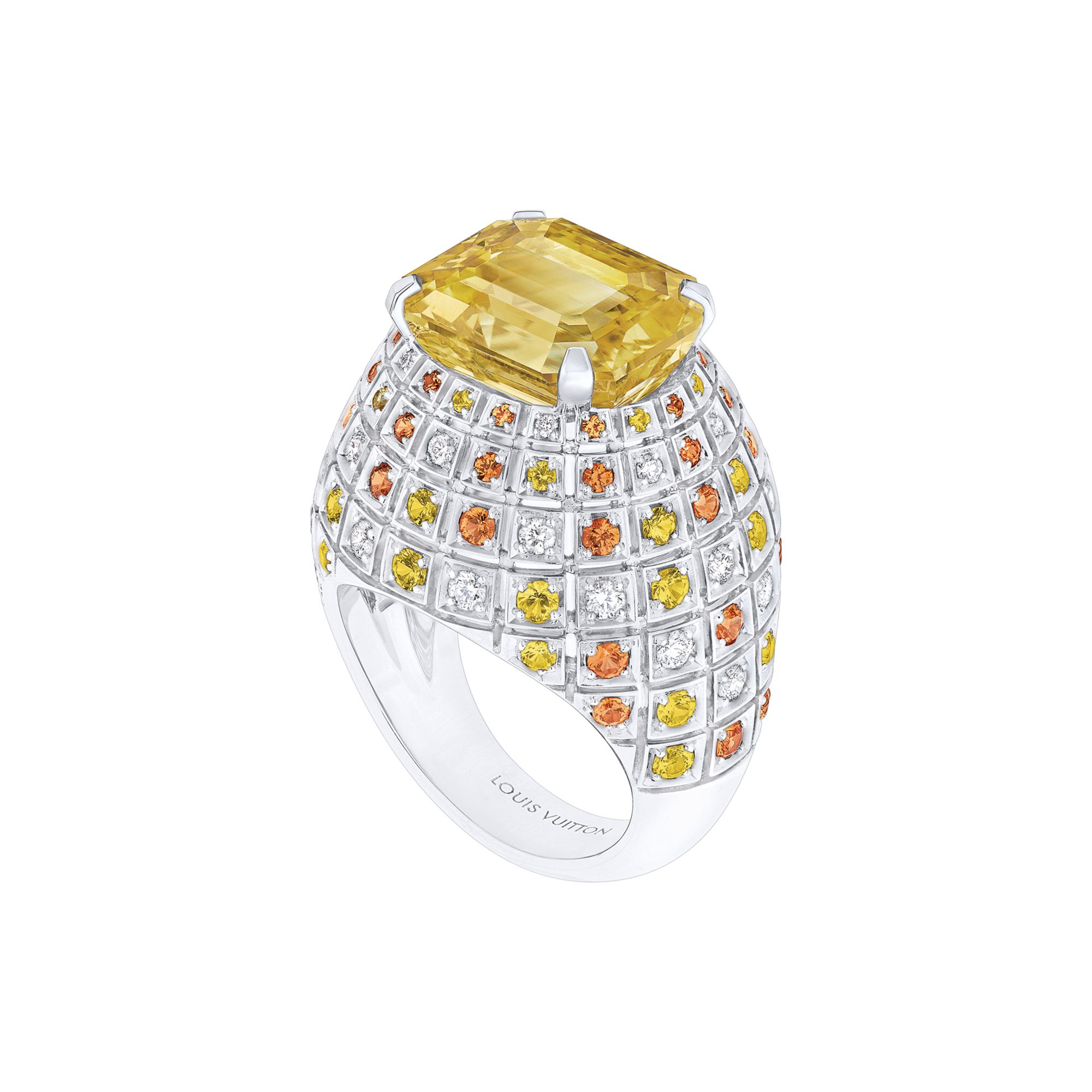 Soleils ring in white gold set with sapphires, garnets and diamonds by Louis Vuitton