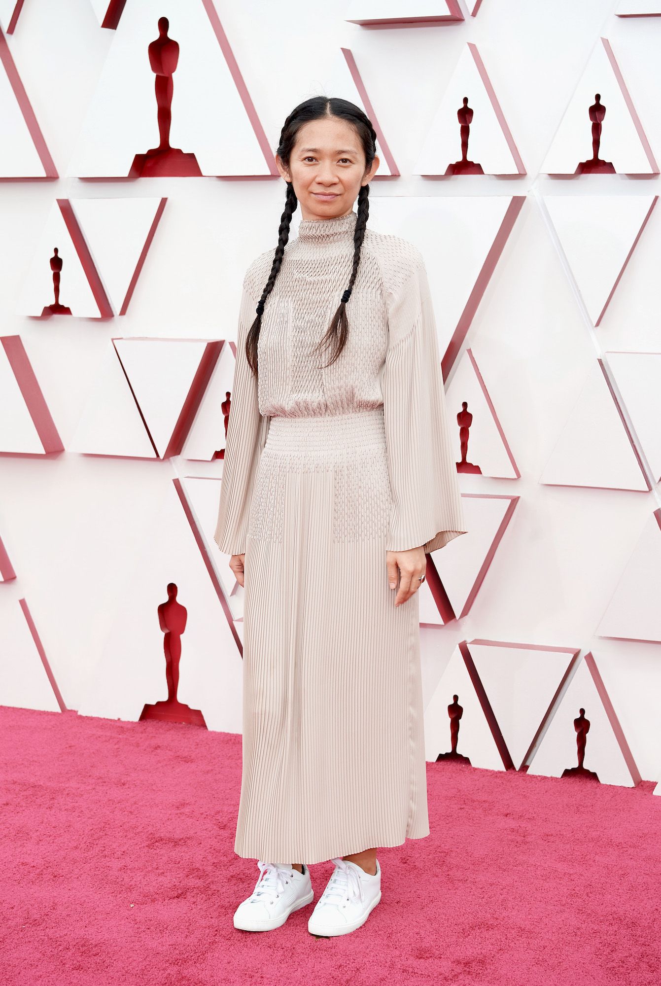 Oscar® nominee Chloé Zhao arrives on the red carpet of The 93rd Oscars® at Union Station in Los Angeles, CA on Sunday, April 25, 2021.