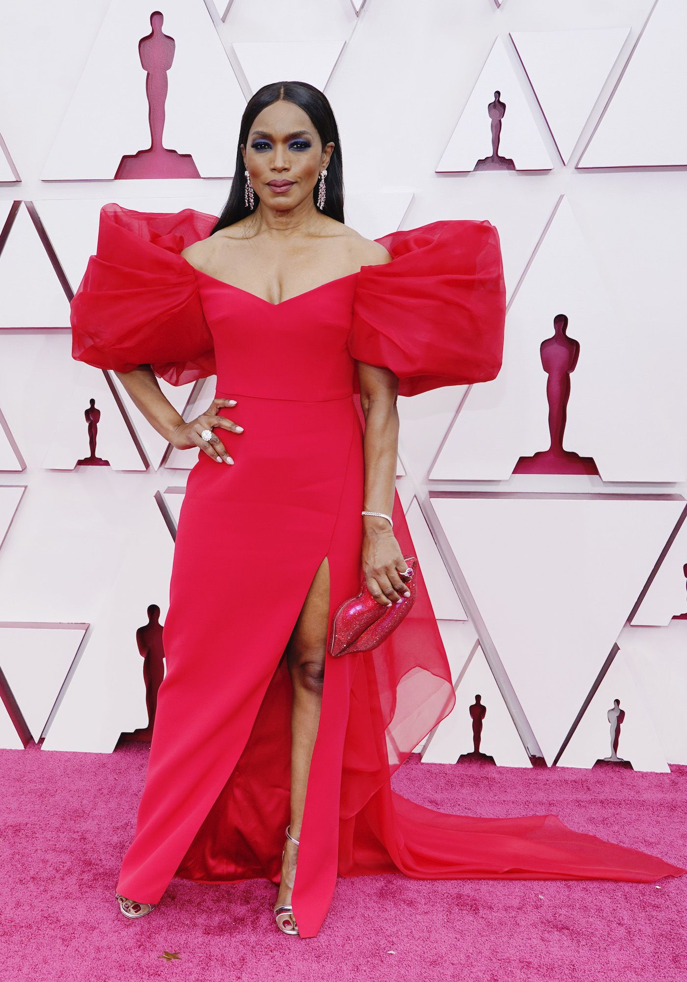 Angela Bassett arrives at the Oscars on Sunday, April 25, 2021, at Union Station in Los Angeles. (AP Photo/Chris Pizzello, Pool)