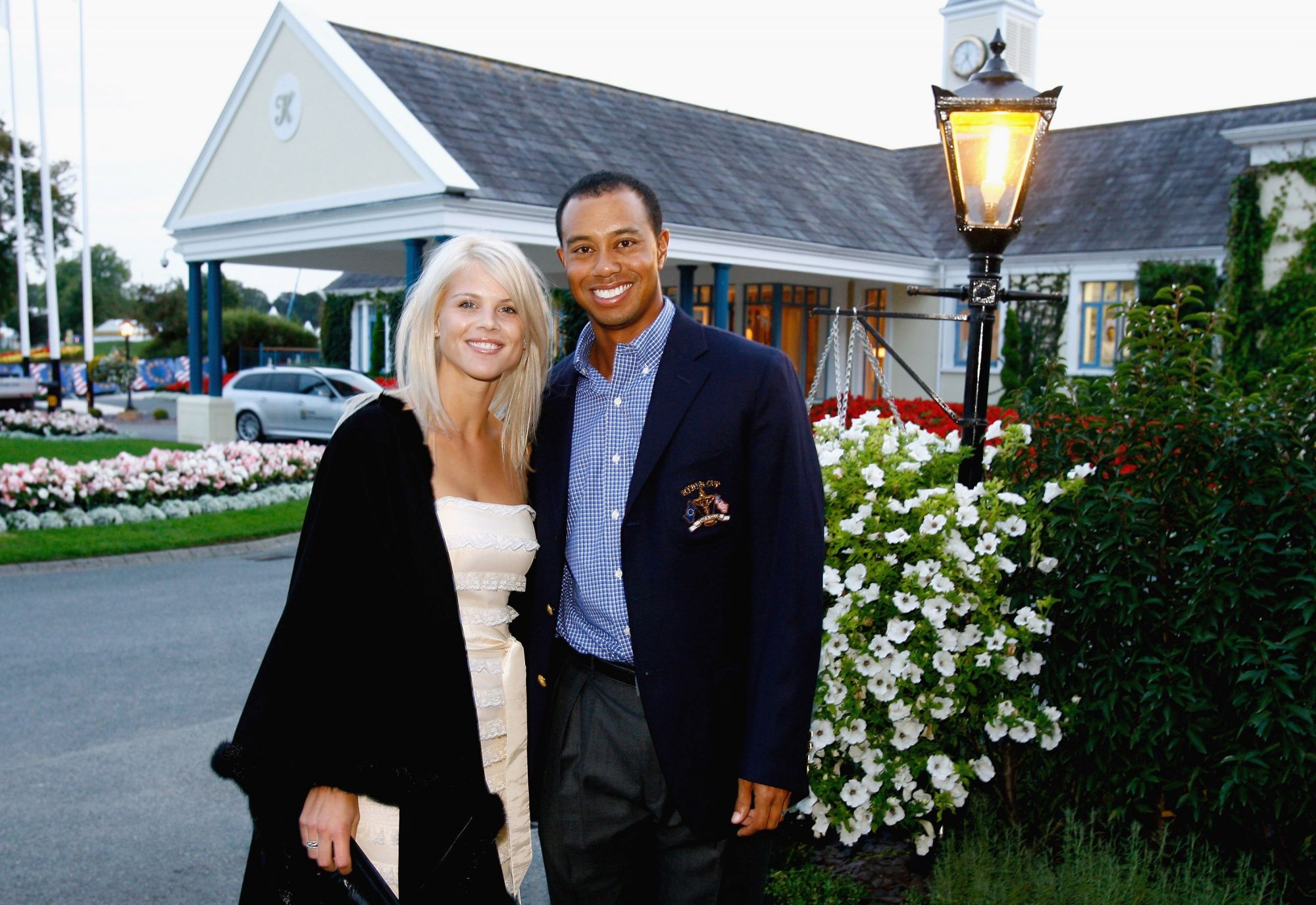 KILDARE, IRELAND - SEPTEMBER 19: Tiger Woods of USA poses with his wife Elin Nordegren at The Welcome Dinner after the first official practice day of the 2006 Ryder Cup at The K Club on September 19, 2006 in Straffan, Co. Kildare, Ireland. (Photo by David Cannon/Getty Images)