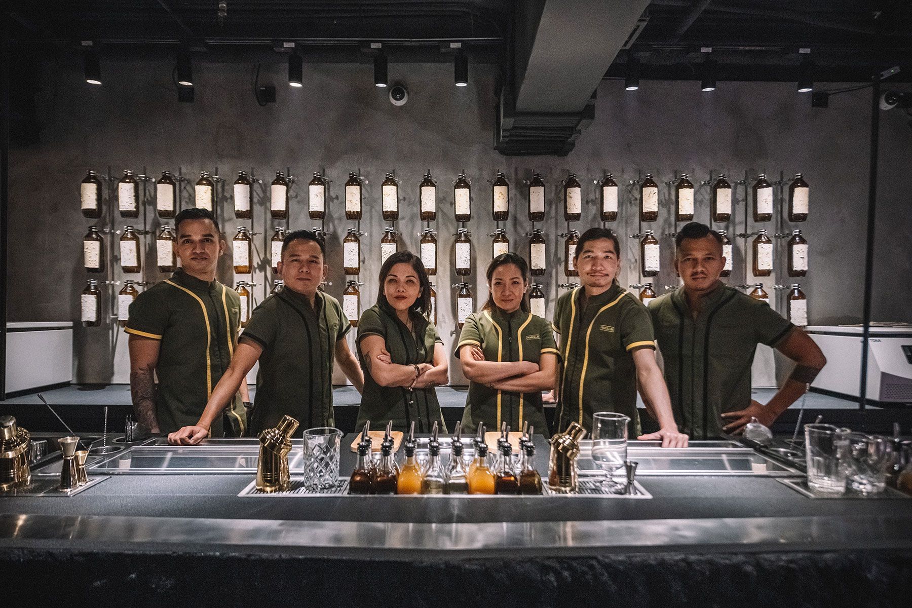 The Penicillin team (from left to right): beverage supervisor Saan Dhakal, co-founders Roman Ghale and Laura Prabowo, Haydee Parone, head mixologist Lok Cheung, co-founder Agung Prabowo (Photo: Courtesy of Penicillin)