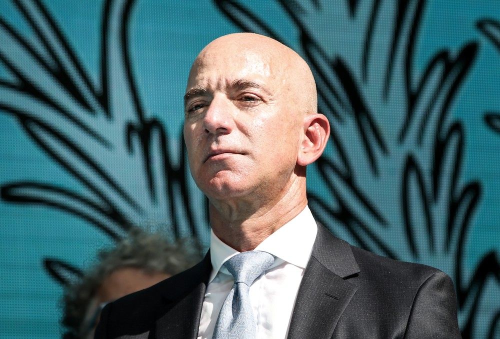 ISTANBUL, TURKEY - OCTOBER 2:  Amazon CEO Jeff Bezos attends a commemoration ceremony held in front of Saudi consulate on the first anniversary of his murder, in Istanbul, Turkey on October 02, 2019.  (Photo by Elif Ozturk/Anadolu Agency via Getty Images)