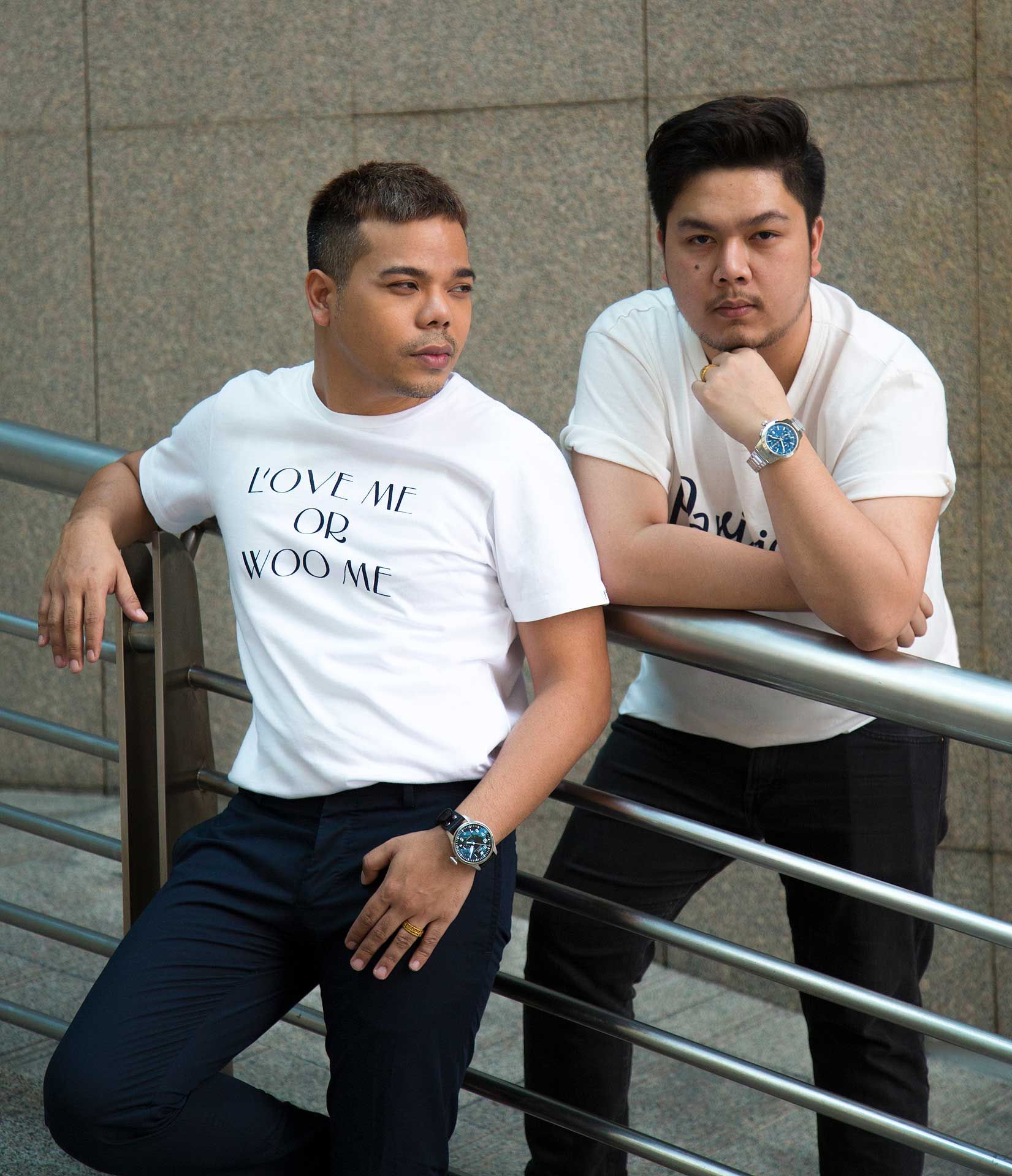 Kai and Fizi strike a pose for Malaysia Tatler wearing watches from IWC Schaffhausen.