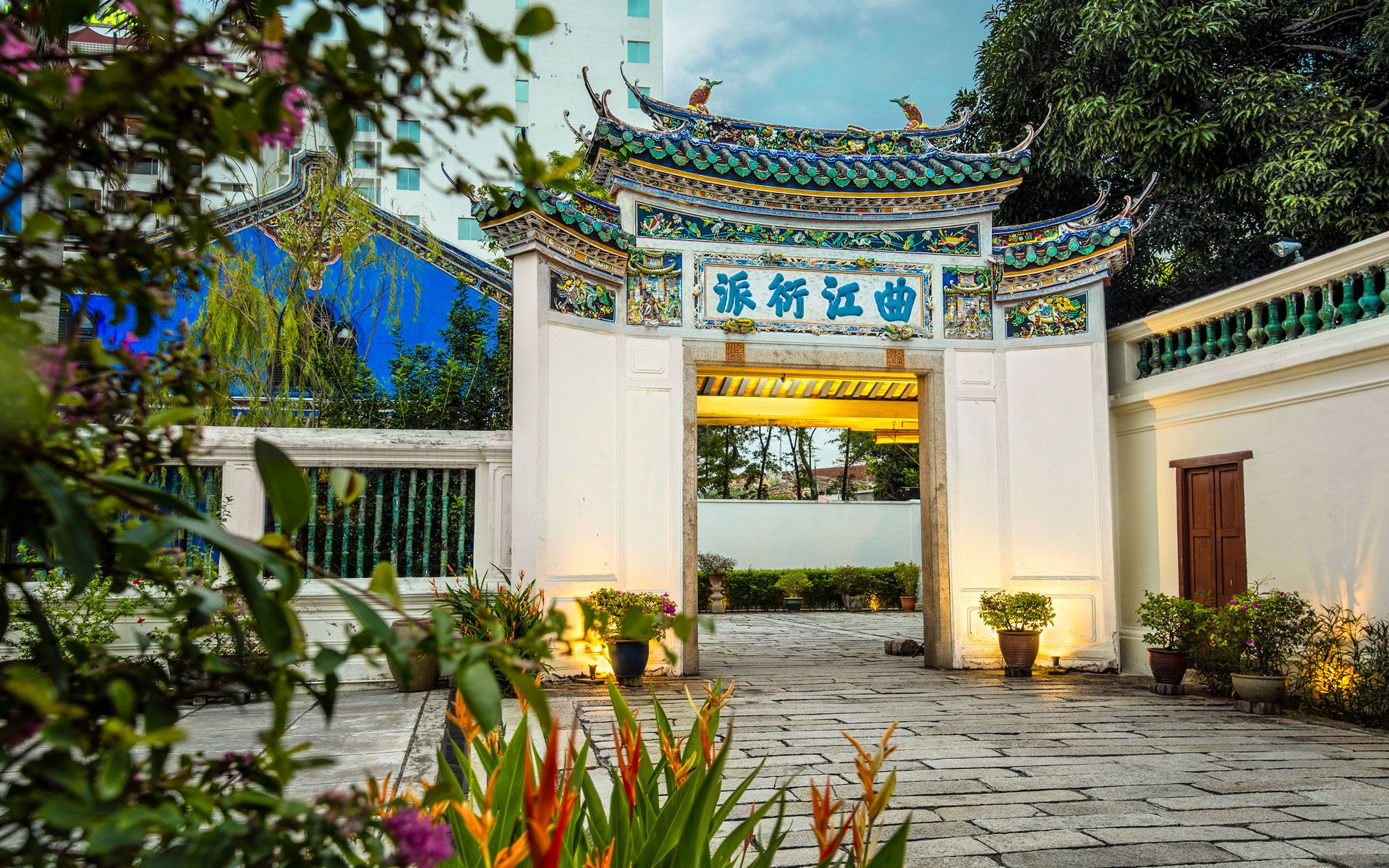 The grandiose entrance to The Blue Mansion.