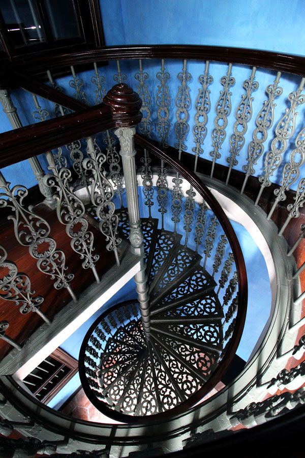 Spiral stairway at the Blue Mansion.