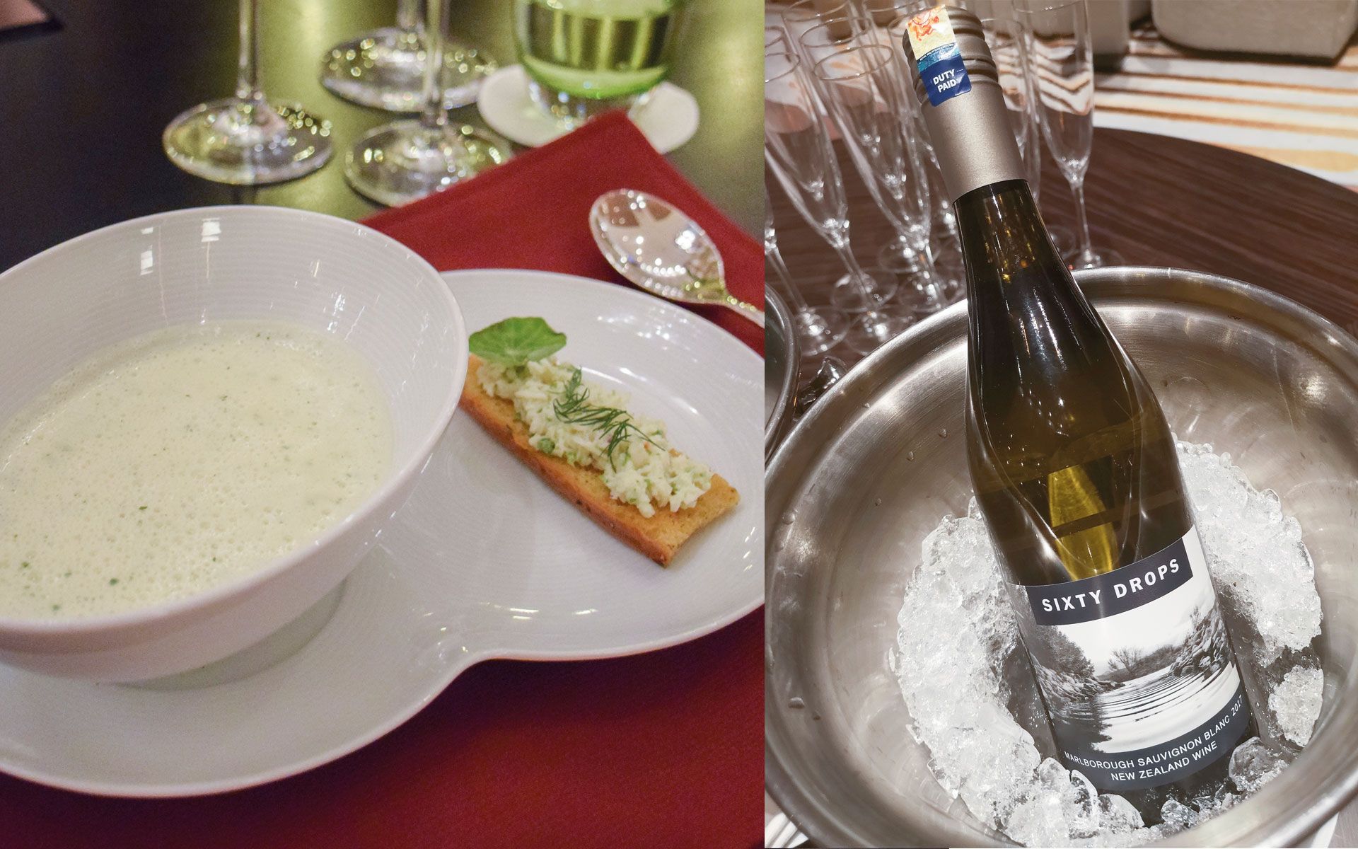 Herb Scented Cream Soup paired with Sixty Drops Sauvignon Blanc, 2017. Photo: Courtesy Banyan Tree Kuala Lumpur