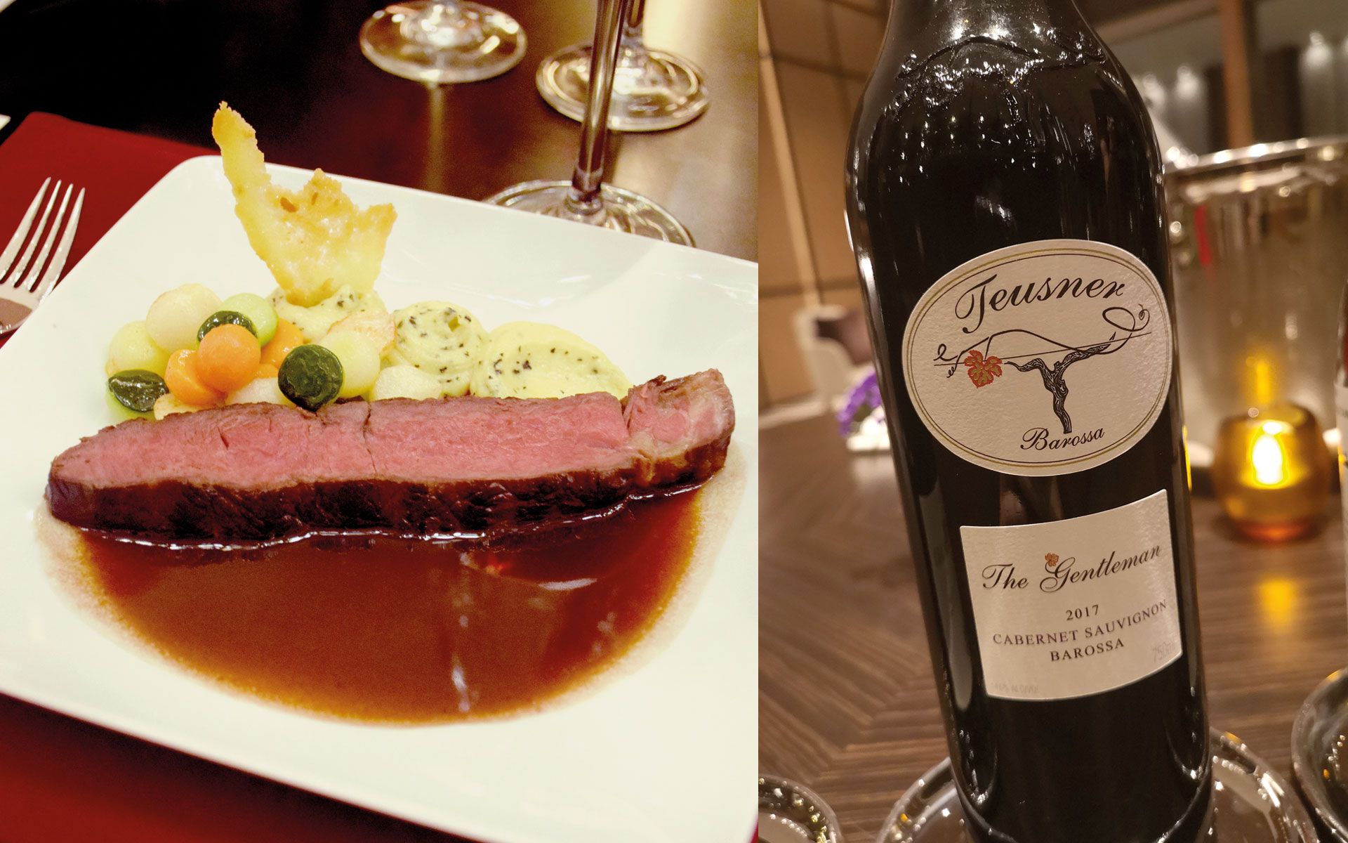 Goulburn Valley Smoked Beef Sirloin paired with Cabernet Sauvignon, Teusner "Gentleman," Australia 2016. Photo: Courtesy of Banyan Tree Kuala Lumpur