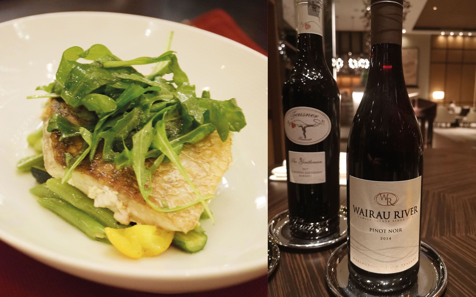 Pan-Roasted Sea Bass paired with Pinot Noir, Wairau River, New Zealand 2017. Photo: Courtesy of Banyan Tree Kuala Lumpur