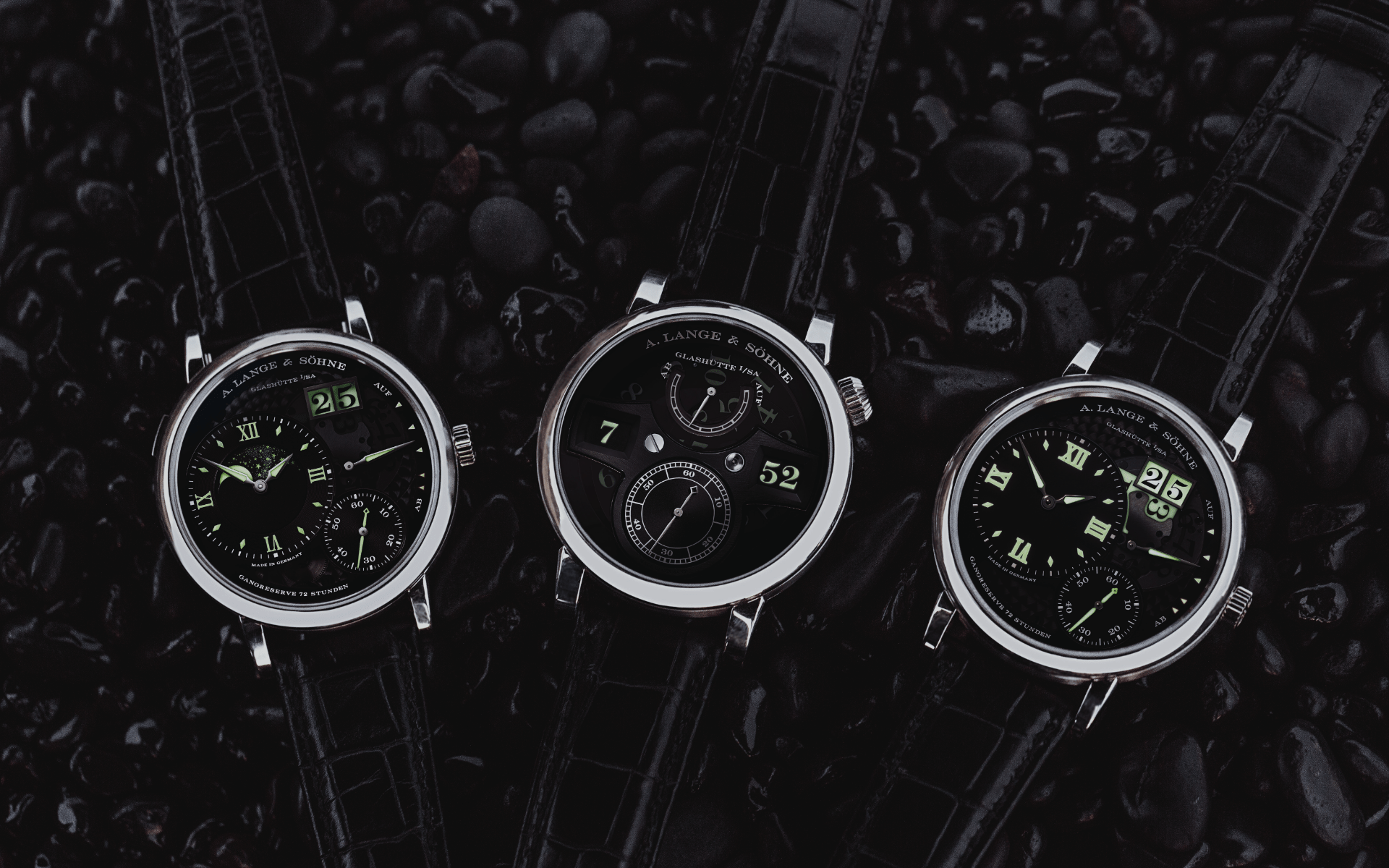 Past models of the "Lumen" series (from left) Grand Lange 1 Moon Phase, Zeitwerk and Grand Lange 1 (Photo: A. Lange &amp; Sohne)
