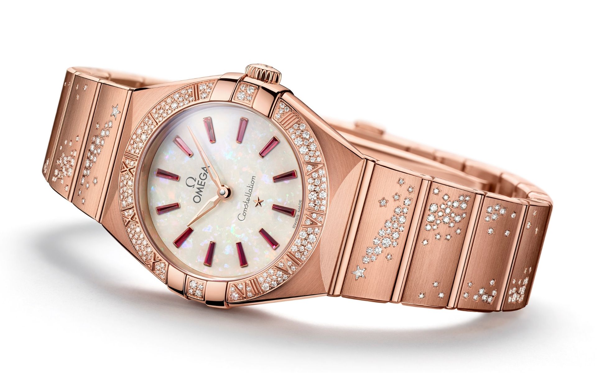 Constellation "Manhattan" jewellery watch with ruby indexes (Photo: Omega)