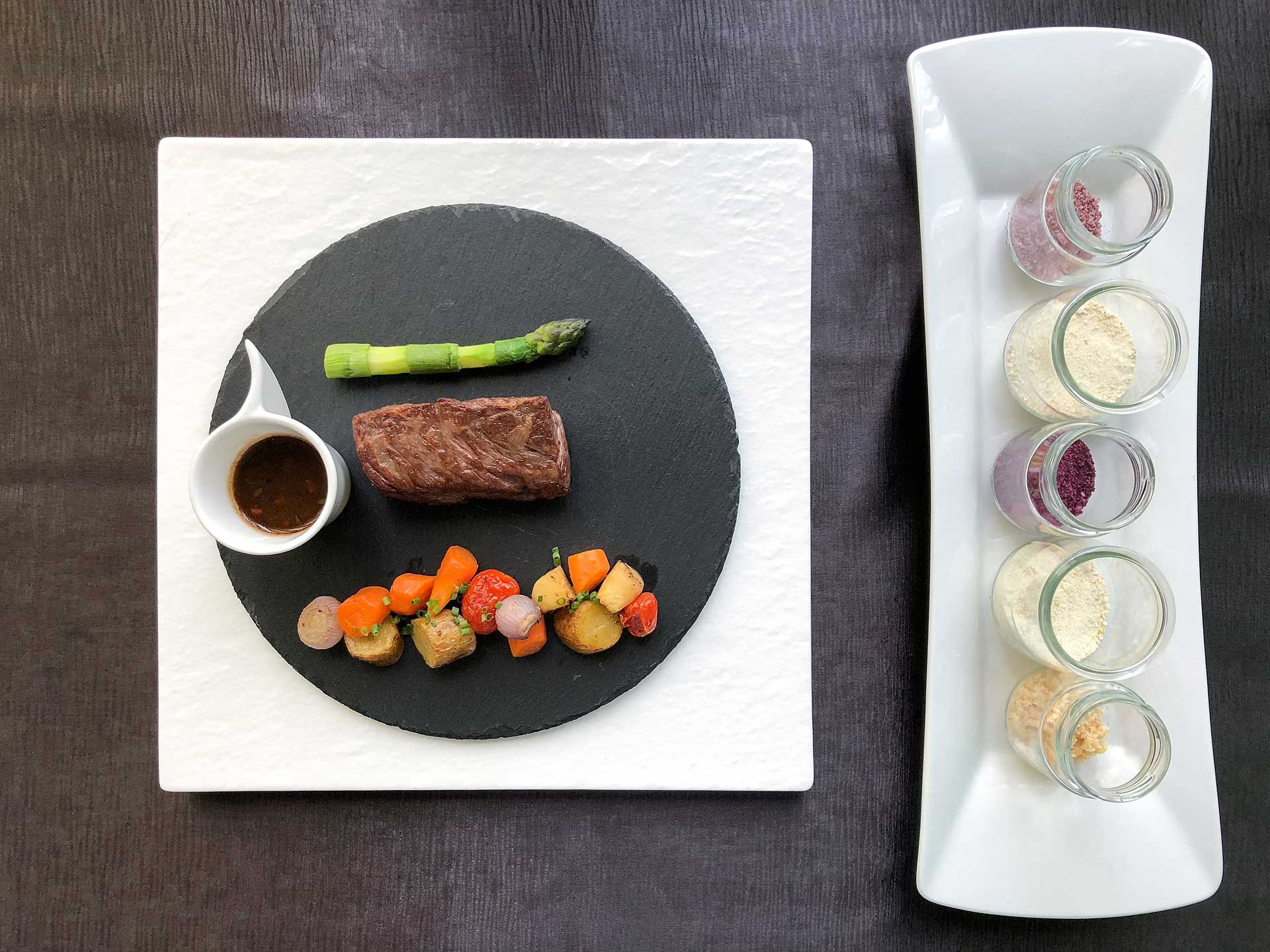 "Gold Bar" Miyazaki Beef With An Assortment Of Flavoured Salts