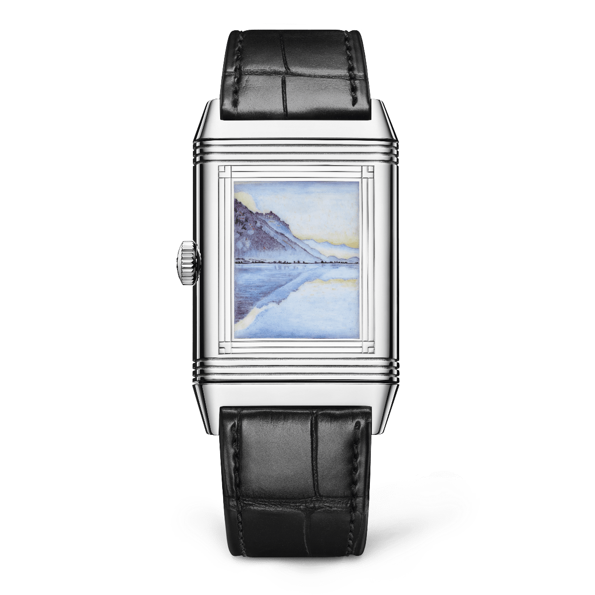 A reproduction of "Lake Thun, Symmetric Reflection" on a Reverso (Photo: Jaager-LeCoultre)