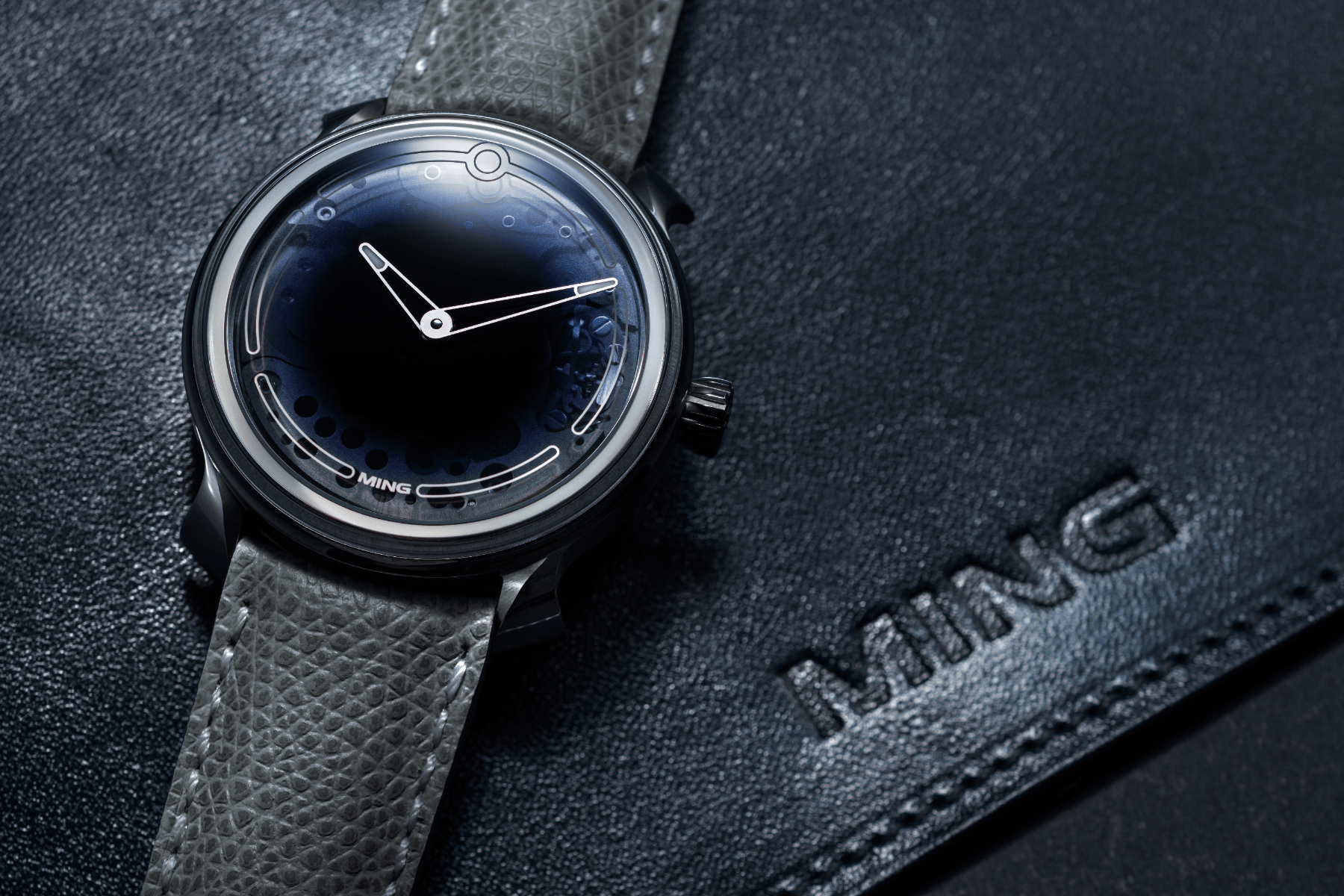 The 19.01 boasts a visually striking dial of deep opaque blue with transparent edges. (Photo: MING)