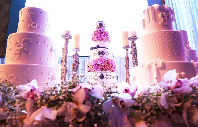 Three-tiered wedding cake